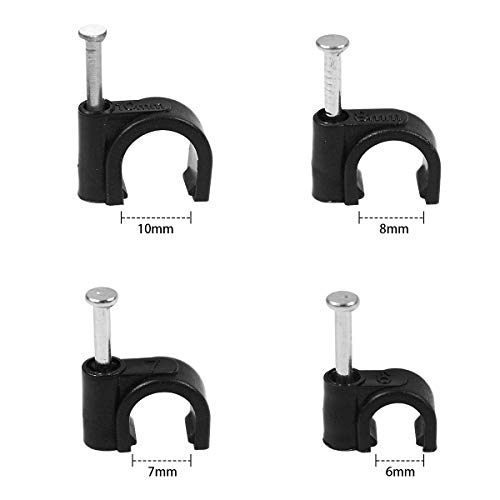 Grapas para Cables, Clips de cable Abrazaderas de administración de cables domésticos 6 mm 7 mm 8 mm 10 mm U-Clip y Screw Surtido de 400 piezas Negro