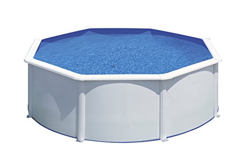 Gre KIT350ECO Fidji - Piscina Elevada Redonda, Aspecto Acero Blanco, 350 x 120 cm