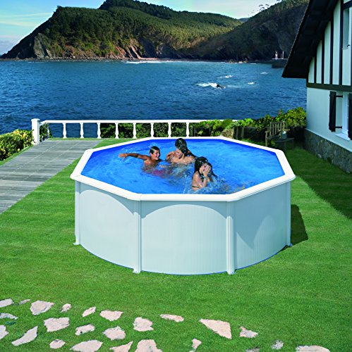 Gre KIT350ECO Fidji - Piscina Elevada Redonda, Aspecto Acero Blanco, 350 x 120 cm