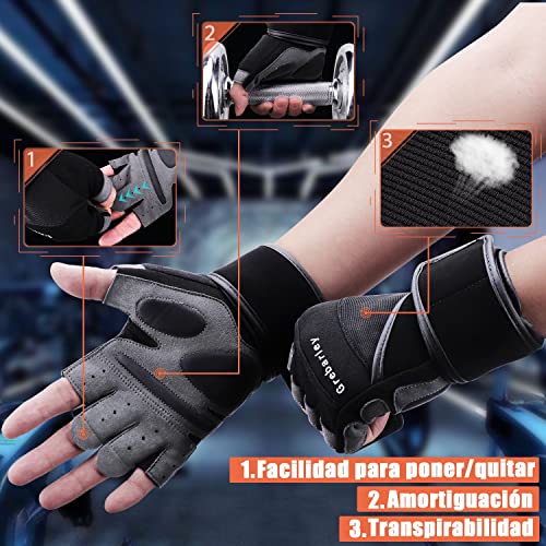 Grebarley Fitness Gloves Levantamiento de Pesas, protección Total de la Palma, Transpirable, Guantes de Entrenamiento para Hombres y Mujeres (Negro, L)