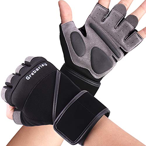 Grebarley Fitness Gloves Levantamiento de Pesas, protección Total de la Palma, Transpirable, Guantes de Entrenamiento para Hombres y Mujeres (Negro, L)