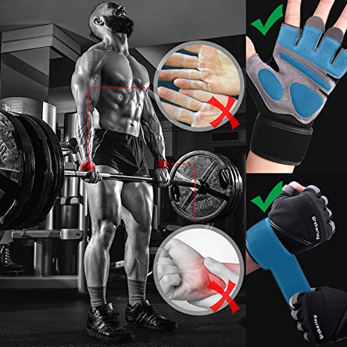 Grebarley Fitness Gloves Levantamiento de Pesas, protección Total de la Palma, Transpirable, Guantes de Entrenamiento para Hombres y Mujeres (Negro, M)