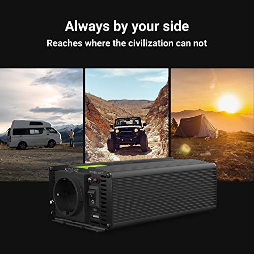 Green Cell 300W/600W 24V a 220V/230V Onda sinusoidal modificada Inversor de Corriente DC AC Power Inverter Transformador de Voltaje para Camion con Puerto USB y Pinzas de conexión a batería