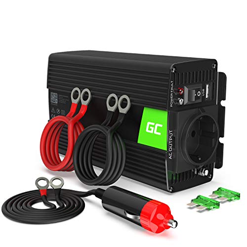 Green Cell 300W/600W 24V a 220V/230V Onda sinusoidal modificada Inversor de Corriente DC AC Power Inverter Transformador de Voltaje para Camion con Puerto USB y Pinzas de conexión a batería