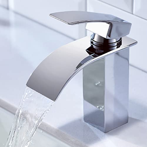 Grifo Lavabo, CECIPA Grifo Lavabo Cascada Grifo Baño Latón Monomando Lavabo Griferia Baño Mezclador Ajustable de Caliente y Frío Ares X102C