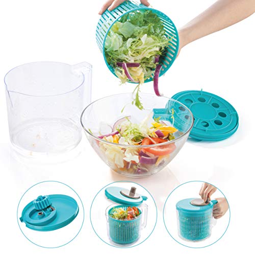 GRINDAL Centrifugadora Ensalada De Berela, Centrifugadora de Lechugas Color Azul, Escurridor de Ensalada Libre de BPA, Centrifugador de Verduras de 2,5 L