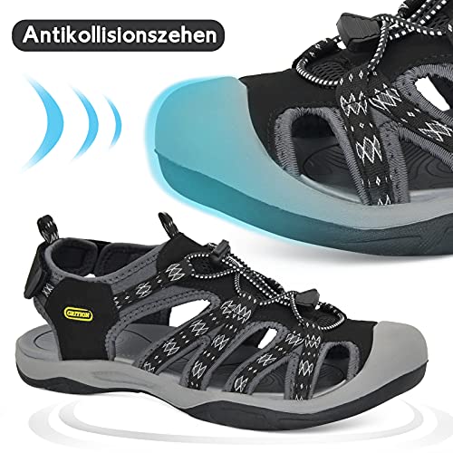 GRITION Sandalias de senderismo con punta cerrada para hombre Sandalia deportiva al aire libre, Desodorante impermeable Pescador Atlético para senderismo Sandalias de playa de verano（EU44/black）