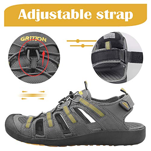 GRITION Sandalias Hombre Verano Punta Cerrada Sandalias de Deporte de Gran Tamaño Sandalias de Protección Rápida Dry Toecap Verano (45EU G)