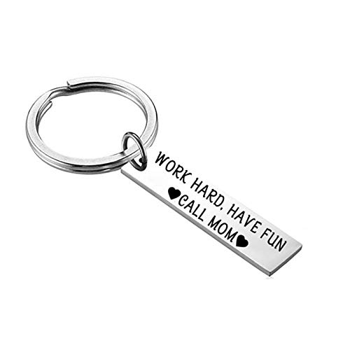 Gualiy Llaveros inspiradores personalizados para mujeres, llavero de acero de titanio, placa larga de plata grabada para trabajar duro, divertirse, llavero de llamada mamá, 45 x 10 mm