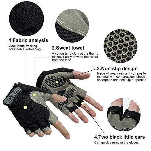 Guantes de Ciclismo MTB Guantes de Bici de Carretera de Medio Dedo, Guantes Deportivos para Gimnasio Moto Entrenamiento, Antideslizantes Guantes Transpirables Verano para Hombre y Mujer, Negro-M