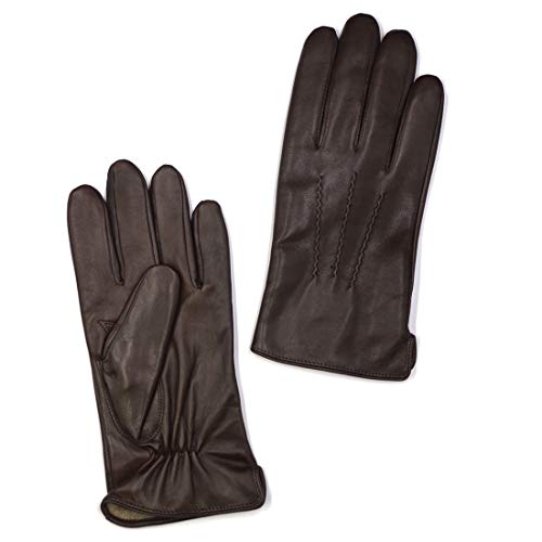 Guantes de cuero de invierno para hombre Guantes de conducción de piel de oveja con pantalla táctil forrada de cachemira cálida,Marrón,L