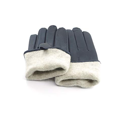 Guantes de cuero de invierno para hombre Guantes de conducción de piel de oveja con pantalla táctil forrada de cachemira cálida,Marrón,L