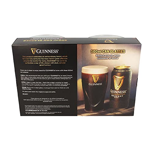 Guinness - Juego de 2 vasos de 500 ml con diseño de logotipo de arpa en relieve