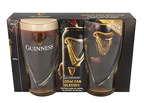 Guinness - Juego de 2 vasos de 500 ml con diseño de logotipo de arpa en relieve