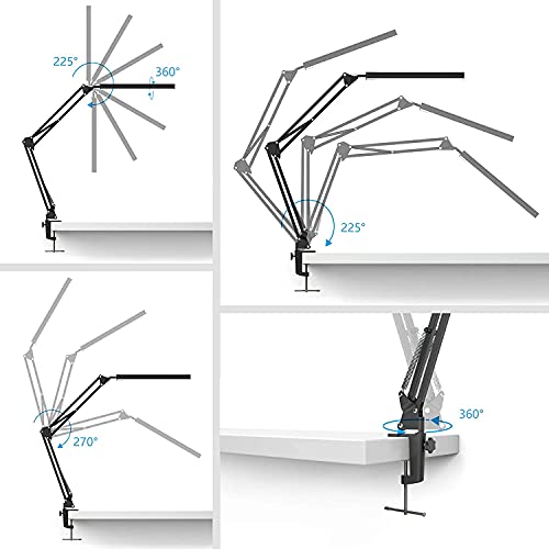 GUUKIN 14W Lámpara de Escritorio con Pinza, Flexo LED Escritorio, Mesa de Luz, Modernas Lámpara Lectura Trabajo, 3 modos de color 10 Niveles de Brillo