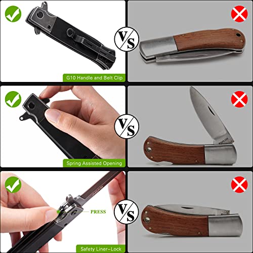 GVDV Cuchillo Plegable de Bolsillo con Mango G10, Navaja de Bolsillo de Acero Inoxidable 7Cr17 con Bloqueo de Seguridad, Cuchillo de Supervivencia para Acampar y Caza para Hombres