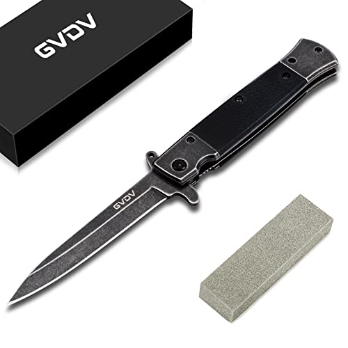 GVDV Cuchillo Plegable de Bolsillo con Mango G10, Navaja de Bolsillo de Acero Inoxidable 7Cr17 con Bloqueo de Seguridad, Cuchillo de Supervivencia para Acampar y Caza para Hombres