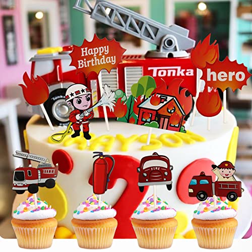 Gxhong 55pcs Decoración para Tarta, Mini Bombero Figuras Bombero Decoración de Fiesta de Cumpleaños Bombero Cake Topper Tarta Topper,para Decoración de la Torta de Cumpleaños