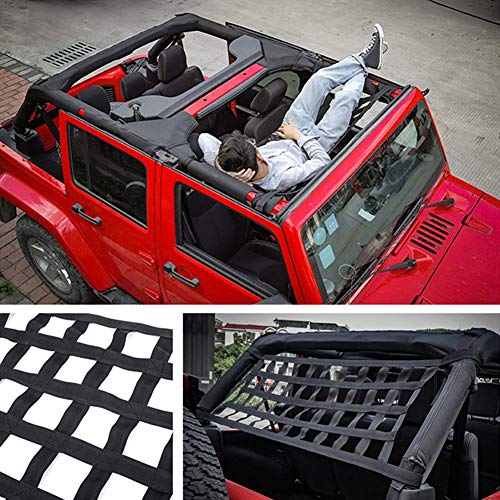 Hamacas Cama Red de Carga, Resistente Techo Almacenamiento Rollo Jaula Barra Restricción Cargo Techo Superior Suave Cubierta Resto Cama Hamaca para Jeep Wrangler JK 07-18 - Negro