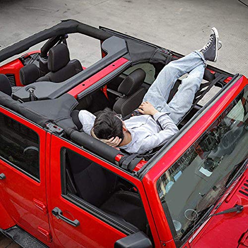 Hamacas Cama Red de Carga, Resistente Techo Almacenamiento Rollo Jaula Barra Restricción Cargo Techo Superior Suave Cubierta Resto Cama Hamaca para Jeep Wrangler JK 07-18 - Negro