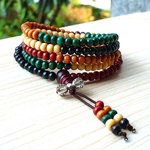 Hantier 2 Pack 8mm Multicolor Tibetano 108 Cuentas Buda Budista Collar Pulsera, Pulsera budista de Los Granos Del Rezo Del Sándalo, Meditación Collar de Piedra