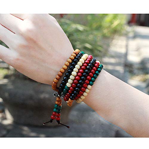 Hantier 2 Pack 8mm Multicolor Tibetano 108 Cuentas Buda Budista Collar Pulsera, Pulsera budista de Los Granos Del Rezo Del Sándalo, Meditación Collar de Piedra