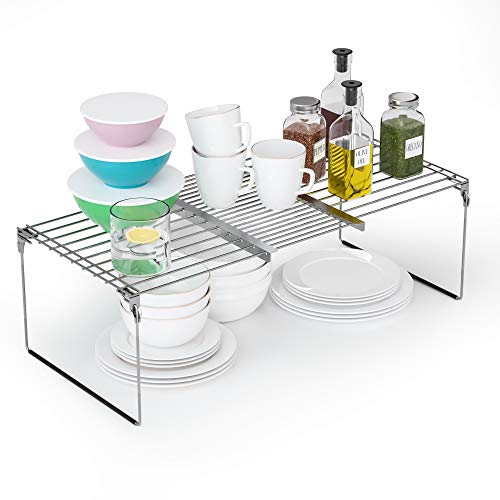 HapiRm Organizador Cocina Extensible Almacenamiento Estantería, Organizador de Cocina Armarios para Cocina, Cuarto de baño, Acero Inoxidable Baldas cocina con Barras De Protección