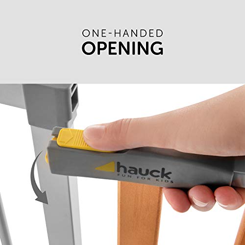 Hauck Barrera de Seguridad de Niños para Puertas y Escaleras Wood Lock 2 Safety incl. Extension 21 cm, Sin Agujeros, Metal y Madera, 597408, 96-101 cm