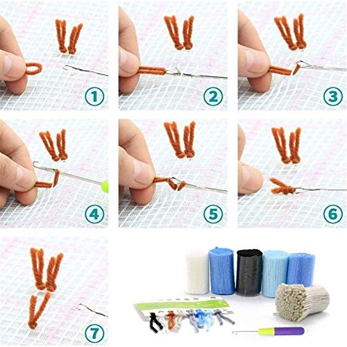 Hecha a mano Kit de gancho de cierre, bricolaje Principiante inacabada Latch Hook Rug Kit e impresión manta modelo que hace el kit, adecuados para las tapicerías, decoración casera, regalos del día de