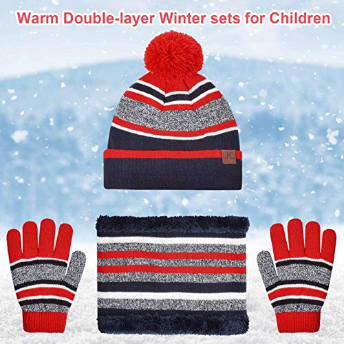 heekpek Sombrero Bufanda Guantes Conjunto de Punto Unisex Niñas Niños Caliente Set de Bufanda Gorro y Guantes Beanie Punto Caps Guantes Bufanda Tubular 3 Piezas Set Invierno