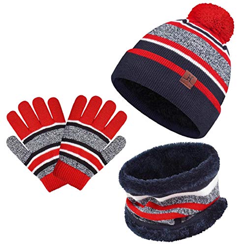 heekpek Sombrero Bufanda Guantes Conjunto de Punto Unisex Niñas Niños Caliente Set de Bufanda Gorro y Guantes Beanie Punto Caps Guantes Bufanda Tubular 3 Piezas Set Invierno