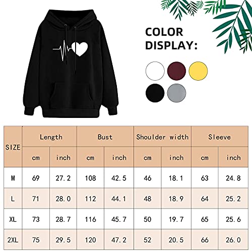 heekpek Sudaderas con Capucha Mujer Mangas Largas Pullover Tops Sudadera Deportiva Mujer Talla Grande Suéter con Cordón Tops con Bolsillos Mujer para Otoño Invierno Hoodies(Negro,XL)(Negro,L)