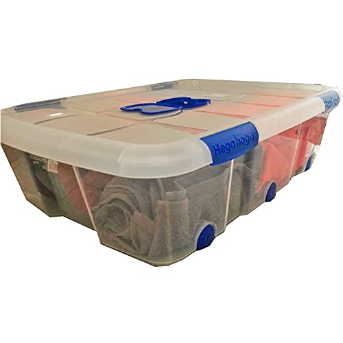 HegaHogar - Pack de 2 cajas de almacenaje, de 20 x 77 x 57 cm, nº 14, con capacidad de 56 litros con tapa y ruedas para organización del hogar, baúl organizador(20 x 77 x 57 cm, Pack de 2)