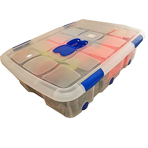 HegaHogar - Pack de 2 cajas de almacenaje, de 20 x 77 x 57 cm, nº 14, con capacidad de 56 litros con tapa y ruedas para organización del hogar, baúl organizador(20 x 77 x 57 cm, Pack de 2)