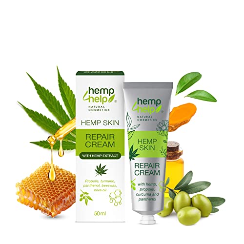 HEMP4HELP®️Crema reparadora de la piel de cáñamo universal-Alivio de la dermatitis y la psoriasis-Con cúrcuma, pantenol, cera de abeja y aceite de oliva-Para todo tipo de pieles y libre de parabenos