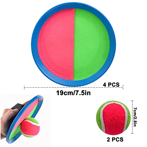 Herefun Juego de Pelota de Velcro, Juego de Bolas de Lanzamiento y Captura, Juego de Bolas de Atrapar con 4 Paletas y 2 Pelotas, Deportes al Aire Libre para Adultos y Niños