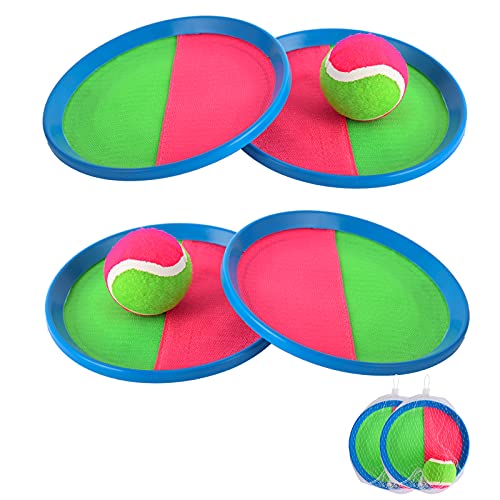 Herefun Juego de Pelota de Velcro, Juego de Bolas de Lanzamiento y Captura, Juego de Bolas de Atrapar con 4 Paletas y 2 Pelotas, Deportes al Aire Libre para Adultos y Niños