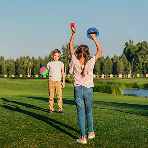 Herefun Juego de Pelota de Velcro, Juego de Bolas de Lanzamiento y Captura, Juego de Bolas de Atrapar con 4 Paletas y 2 Pelotas, Deportes al Aire Libre para Adultos y Niños