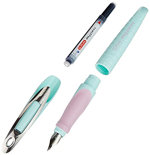 Herlitz my.pen 10999753 - Pluma escolar mediana (incluye cartuchos), color blanco y rosa