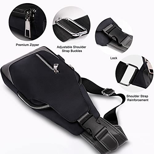 HEROIC KNIGHT Bolsa de Pecho con Puerto de Carga USB, Bolsa Bandolera Hombre Impermeable, Sling bag Bolsos Cruzados Mochilas Pequeñas para Hombres Mujeres Senderismo Ligero Ciclismo Viaje-Negro