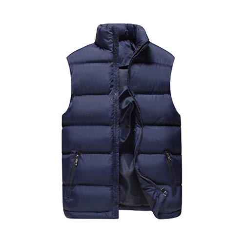 hibote Chaleco acolchado para hombre, para exteriores, con cuello alto, estrecho, para otoño, invierno, tiempo libre, cálido, corto, sin mangas, talla grande, 4 colores, M-6XL azul XL