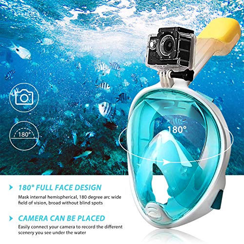 HINATAA Máscara de Buceo, 180°Panorámica Máscara de Snorkel de Cara, Anti-vaho Anti-Fuga,con Tapones con Tapones para los oídos Impermeables,GoPro Mount Easy Breathe para Adultos,Niños (Verde, S/M)