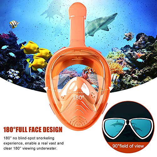 HINATAA Máscara de Buceo para Niños, 180 °Máscara de Snorkel de Cara Completa Infantil, Anti-vaho Anti-Fuga Máscara de Gafas Compatible con GoPro, Adecuado para Niños de 4 a 12 Años (Naranja)