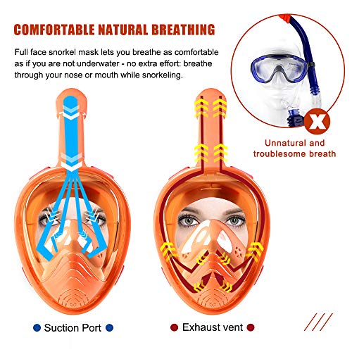 HINATAA Máscara de Buceo para Niños, 180 °Máscara de Snorkel de Cara Completa Infantil, Anti-vaho Anti-Fuga Máscara de Gafas Compatible con GoPro, Adecuado para Niños de 4 a 12 Años (Naranja)