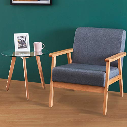 H.J WeDoo Retro Butaca de Salón Relax Reclinable, Estructura de Madera Maciza y Tapizada 64 * 62 * 71 cm, Gris