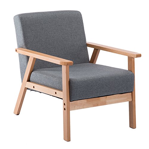 H.J WeDoo Retro Butaca de Salón Relax Reclinable, Estructura de Madera Maciza y Tapizada 64 * 62 * 71 cm, Gris