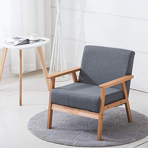 H.J WeDoo Retro Butaca de Salón Relax Reclinable, Estructura de Madera Maciza y Tapizada 64 * 62 * 71 cm, Gris