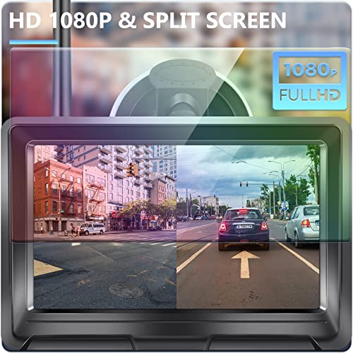 Hodozzy Cámara de Marcha Atrás Digital Inalámbrica con Camara y Monitor Kit de Vehículo HD de 1080P con Visión Nocturna, cámara de Visión Trasera IP69 Impermeable para Coche Camiones RVs SUV 12V-24V