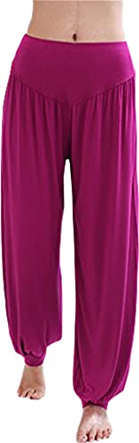 Hoerev - Pantalón tipo harén para yoga o pilates, tejido elástico de modal muy suave, Púrpura, rojo, Large