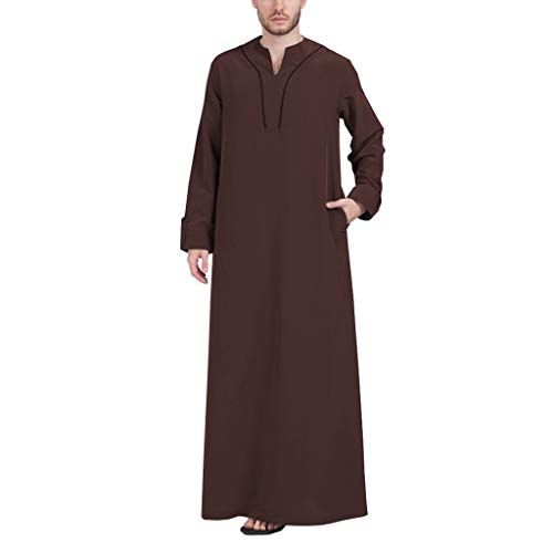 Hombre Camisón Pijama de Hombre Árabe Vestimenta Casual Indio Tradicional Bata de Cuello En V Manga Larga Vestido Ultra Largo Tobillo Thobe (Color : Color5, Size : XL)